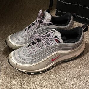 Nike Air Max 97 Silver Bullet Metallic Silver with Red Accents
